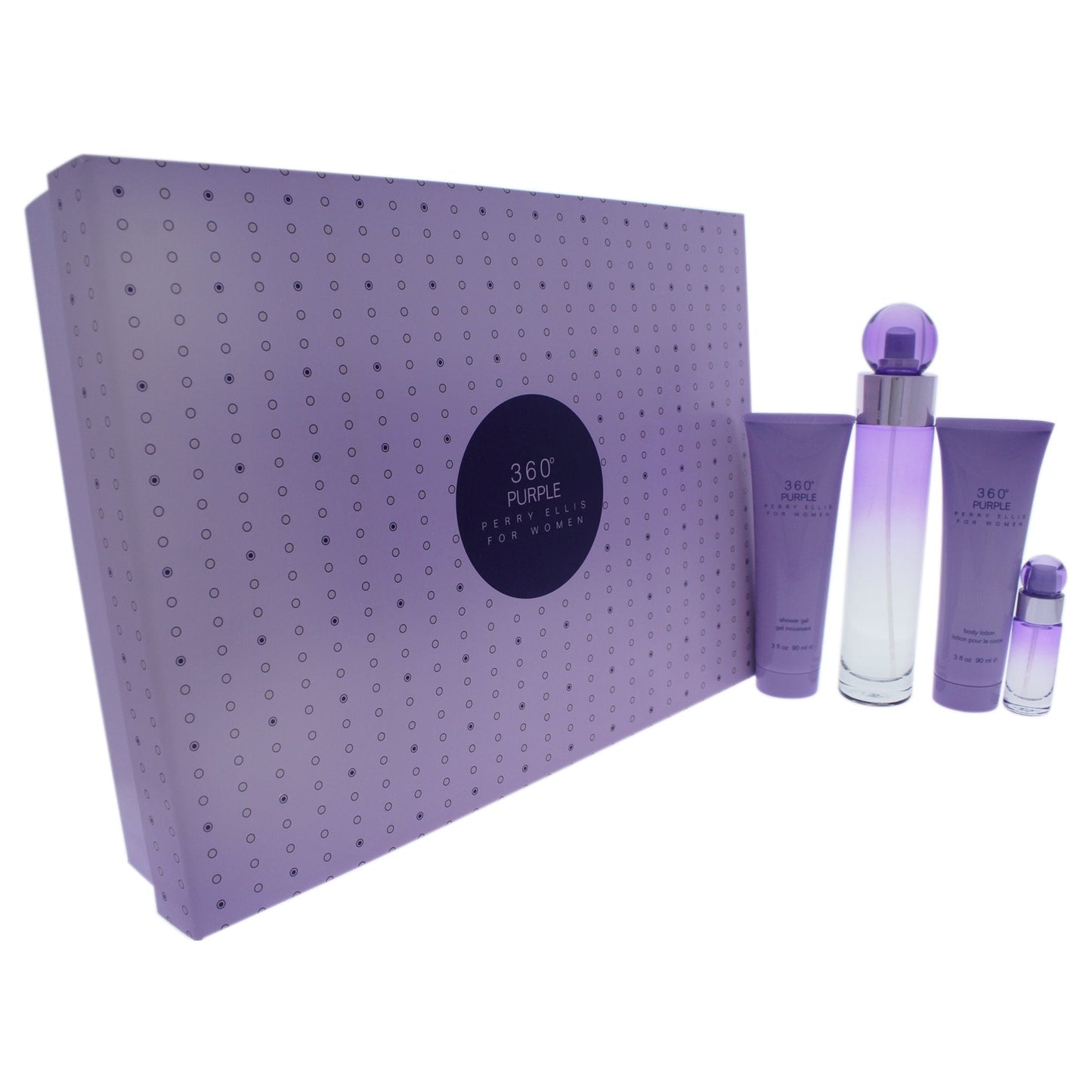 Perry Ellis 360 Purple 4 Piece EDP Spray/Body Lotion/Shower Gel Gift Set for Women