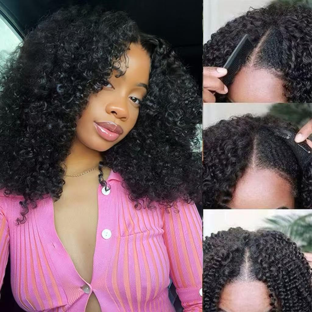 XSSXAKO V Part Wig Human Hair Curly Upgrade U Part Wig For Black Women 100% Human Hair V Shape Curly Glueless Clip In Half Wig N