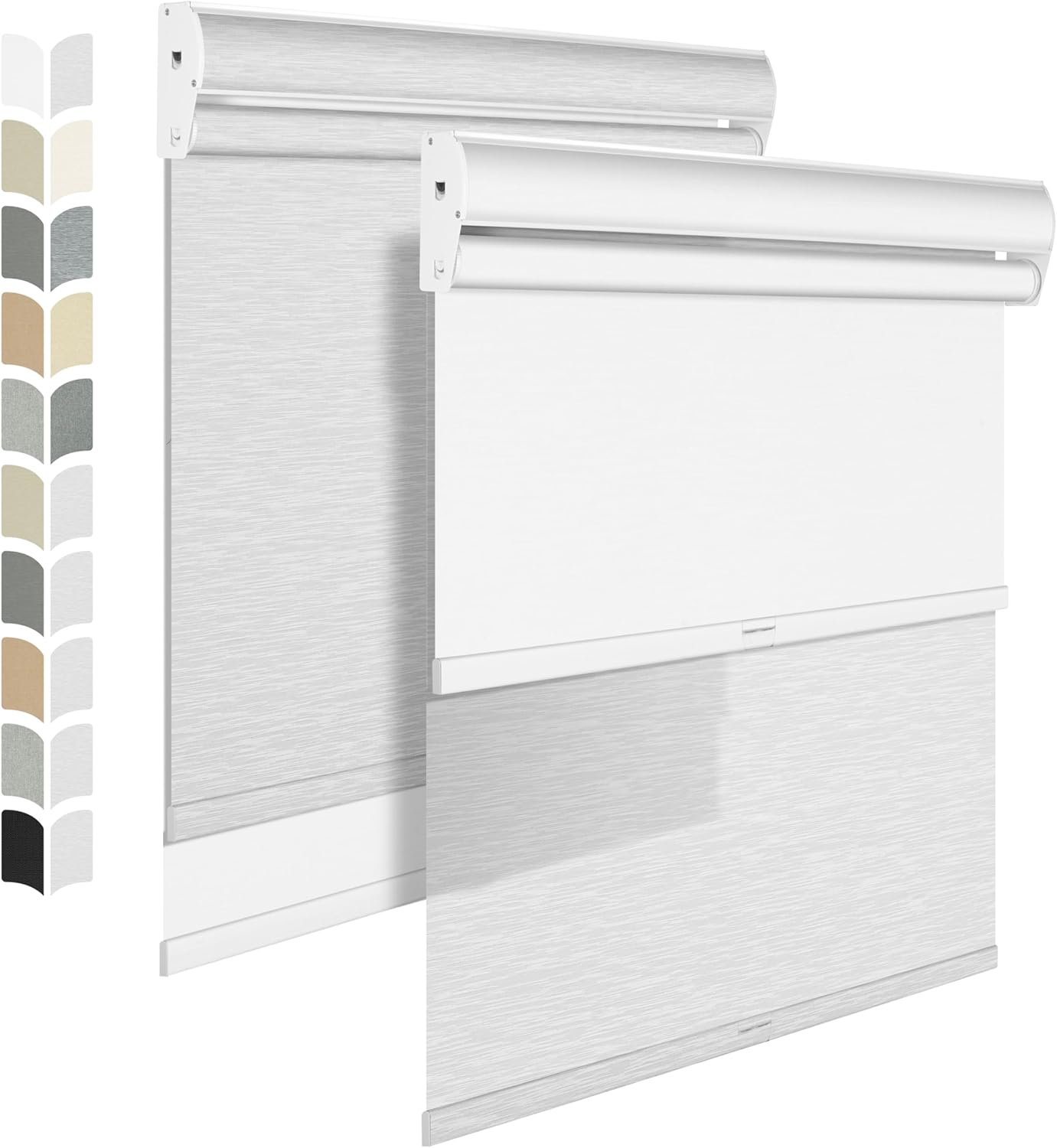 BERISSA Cordless Dual Roller Shades with Cassette Valance,Double Window Shades Blackout and Light Filtering Shades,Day and Night Roller Shades for Home Office Door.Striped Jacquard White.38 W x 48" H