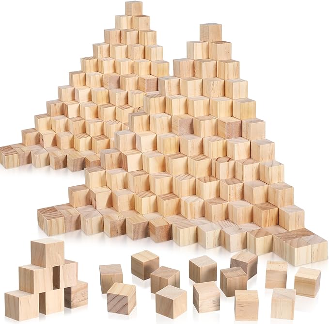 Barydat 450 Pcs 1 in Wooden Cubes, Unfinished Wooden Blocks for Crafting Natural Craft Wood Square Blank Cube for DIY Project Baby Showers