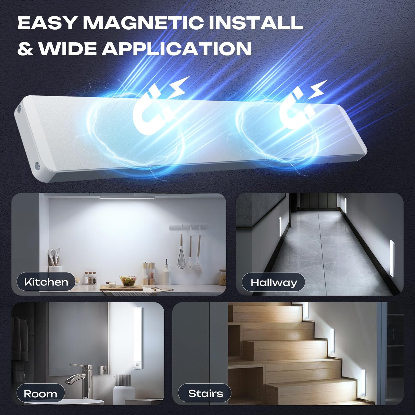 5 Pack Under Cabinet Lighting Wireless 2200Maah Rechargeable Led Motion Sensor Magnetic Light Indoor Closet Lights For Kitchen  Stairs Cool White