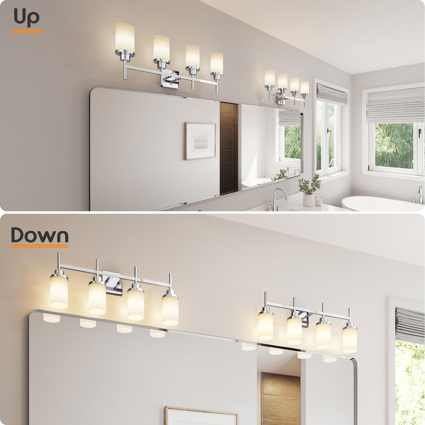 Aoneon 4-Light Vanity Lighting Fixtures With White Frosted Glass Shade  Polished Chrome Bathroom Wall Lamps Over Mirror For Bath Restroom Kitchen T001Ch-L4