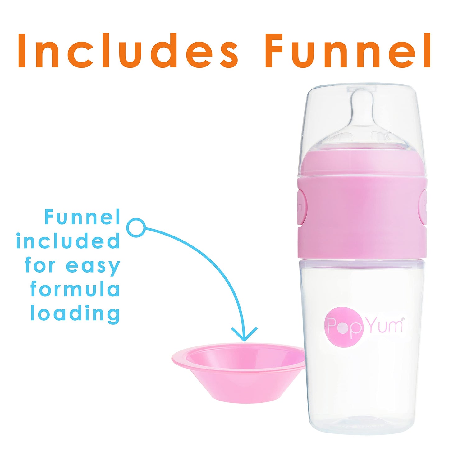PopYum 9 oz Pink Anti-Colic Formula Making/Mixing/Dispenser Baby Bottles, 2-Pack with #2 Medium Flow Nipples, 260 ml, BPA-Free, Natural Latch