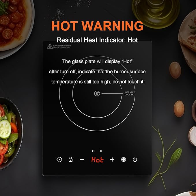Dual Coils Design of Single Burner Electric Cooktop, 1800W Infrared Ceramic Hot Plate for Cooking, Portable Countertop or 12 inch Built-in Radiant Stove Top Cooker, Compatible with All Cookware