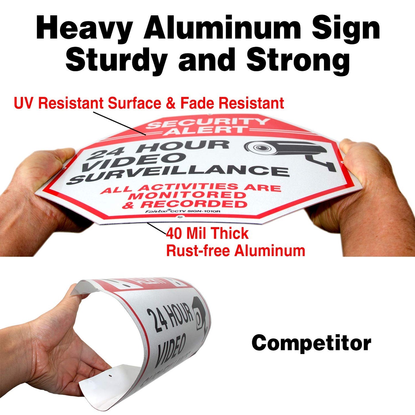 Video Surveillance Sign, 4 Pack 10 X 10 Rust Free .040 Aluminum Security Warning Reflective Metal Signs, Indoor Or Outdoor Use F