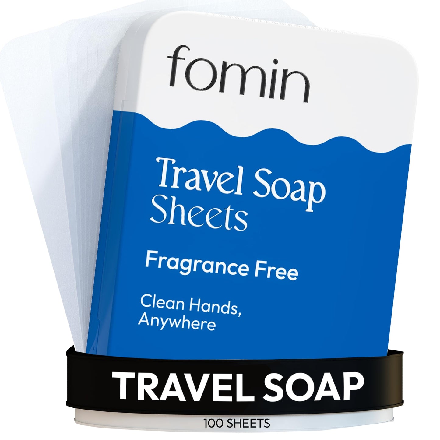 FOMIN - Antibacterial Paper Soap Sheets Tin for Traveling - (100 Sheets) Fragrance Free Portable Travel Hand Soap Sheet, Dissolv