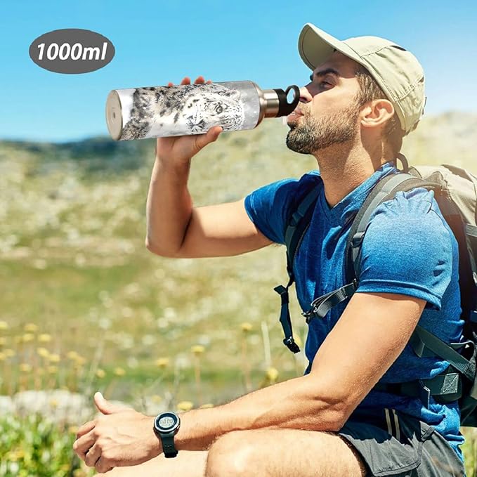 senya 20 Oz Water Bottle with Straw Snow Leopard Stainless Steel Water Bottle for Traveling Sports Leakproof Insulated Water Bottle