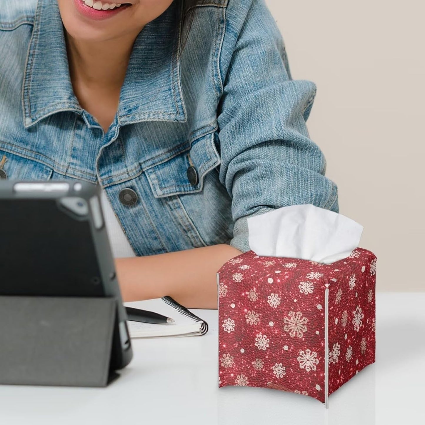 Christmas Tissue Box Cover Cute Santa Tissue Box Holder 5x5x5 inch Modern Home Decor Red Facial Paper Organizer Holder for Office Bedroom Car Bathroom