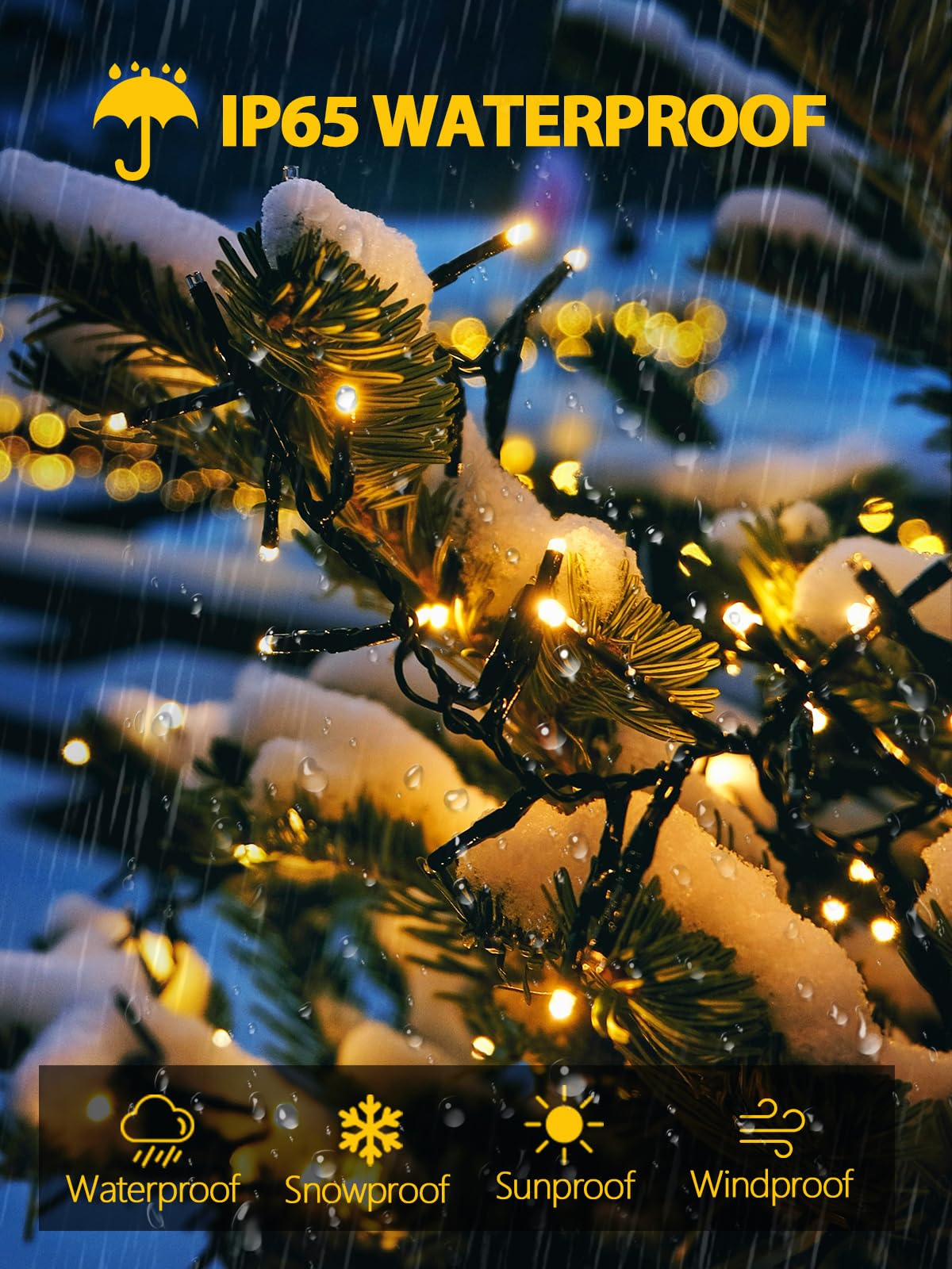 EEW 6 Pack Solar String Lights, 600 LED, 8 Lighting Modes, Waterproof, Warm White, Model CAIYUAN-100