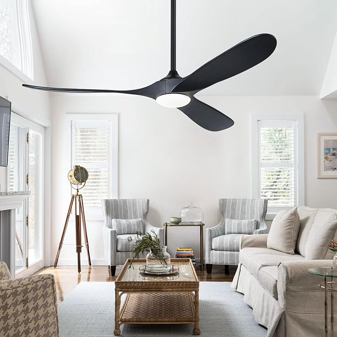 60" Ceiling Fans with Lights, 60 inch Ceiling Fan with Lights, High cfm Quiet 3 Blade Wood Walnut Ceiling Fan, Large Modern Ceiling Fan with Remote, Propeller Fans for Patios,Matte Black