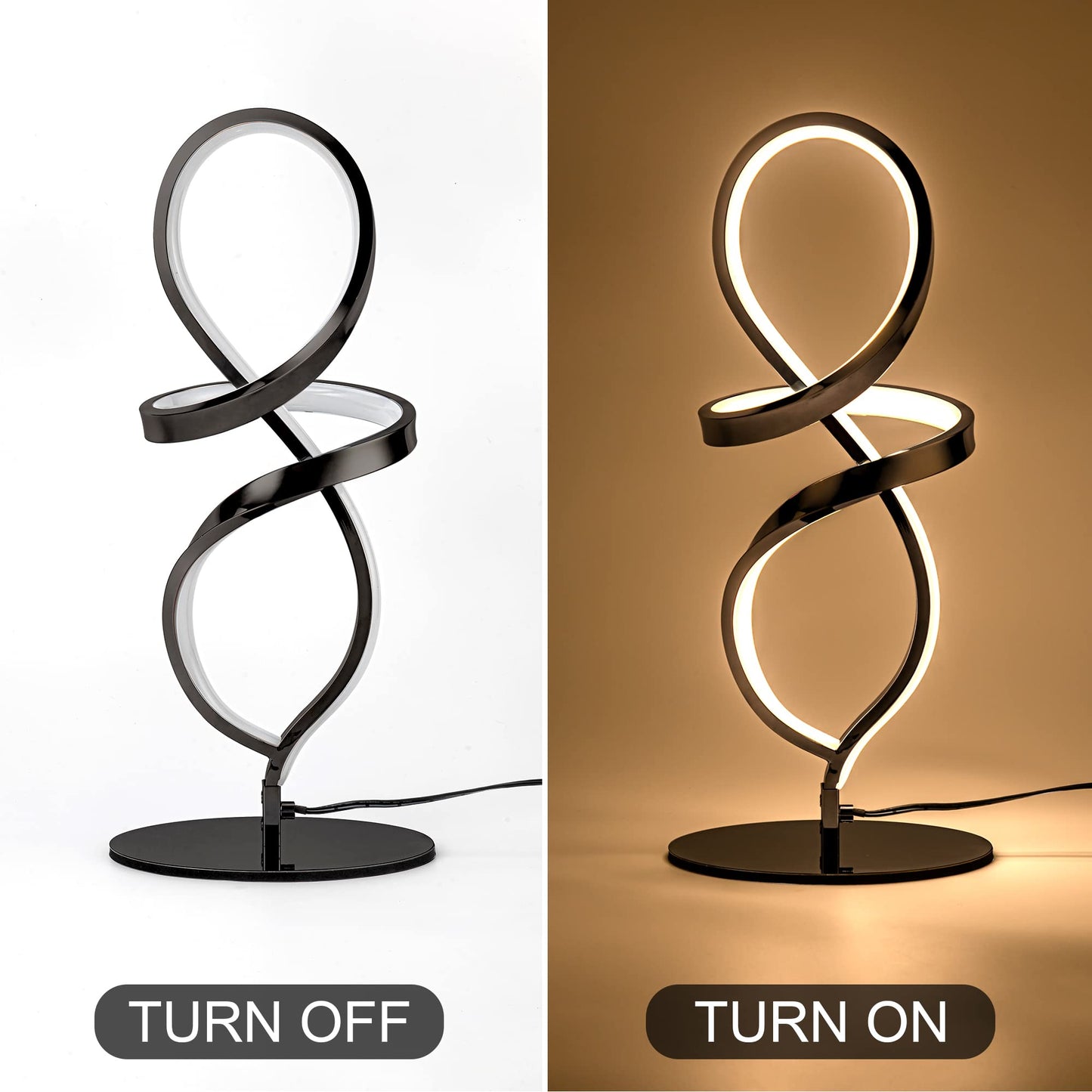 Mayful Modern LED Spiral Table Lamp, 12W, 3200K Warm White, Black Aluminum, Model 6606-1TB-A08