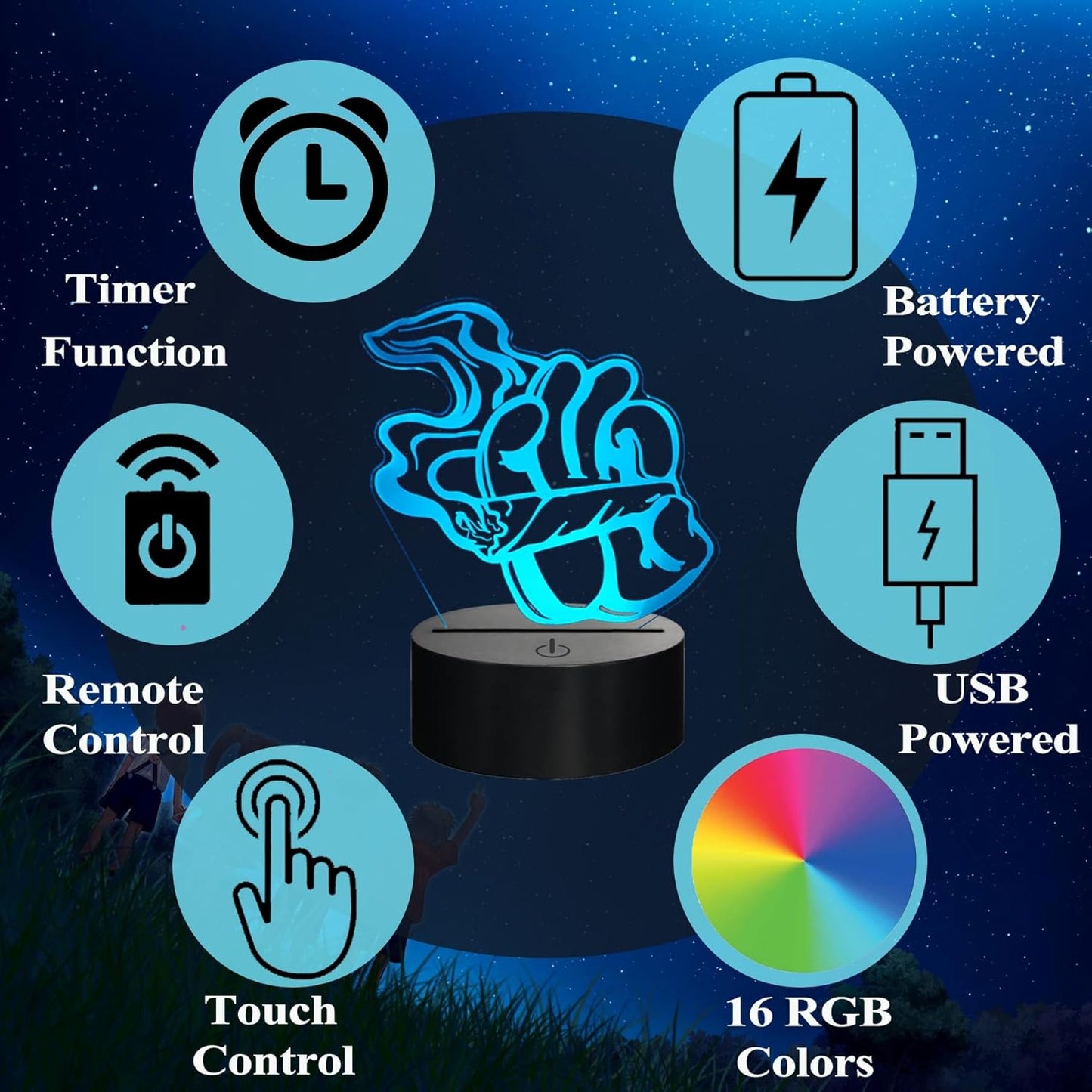 Cool 3D Night Light, 3D Illusion Lamp with 16 Colors Changing, Timer, 4 Flash Modes and Dimmable, Kids Boys Girls Room Decoration, Holiday Xmas Gifts