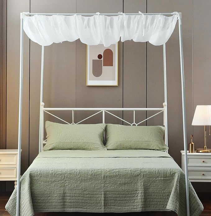 Pleated Full Canopy Bed Curtains for Top of Bed, White Princess Sheer Bed Canopy, Canopy Bed Scarf for Girls(Full,White)