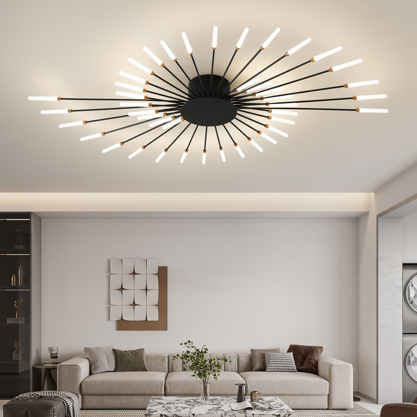 Ziidoo Modern Ceiling Light  42 Lights Metal Firework Designed Chic Led Lighting Fixture For Farmhouse Kitchen Dining Room Bedroom Hallway Living Room (Black)