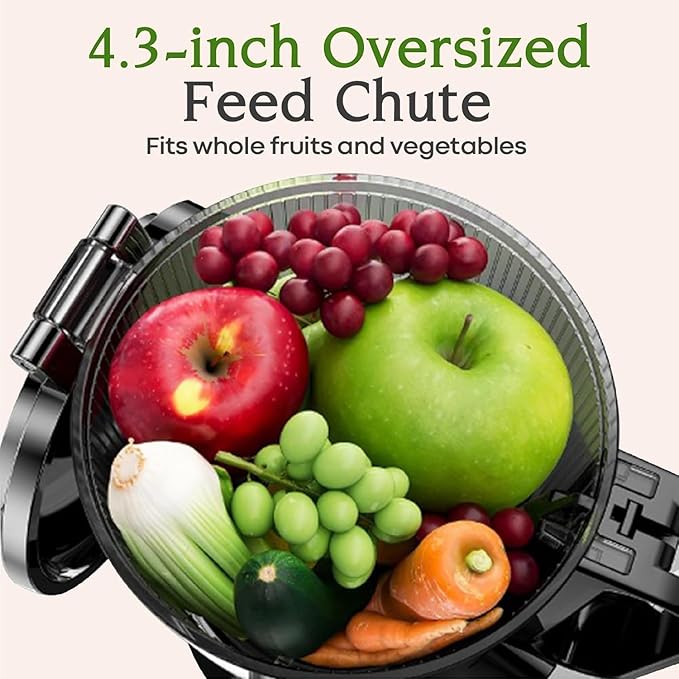 Anybear Cold Press Juicer, 200W Slow Masticating Juicer 4.3" Large Feed Chute Fit Whole Fruits Vegetables | Upgraded Auger | Tritan Materials | BPA Free | Easy to Clean with Brush (Silver)