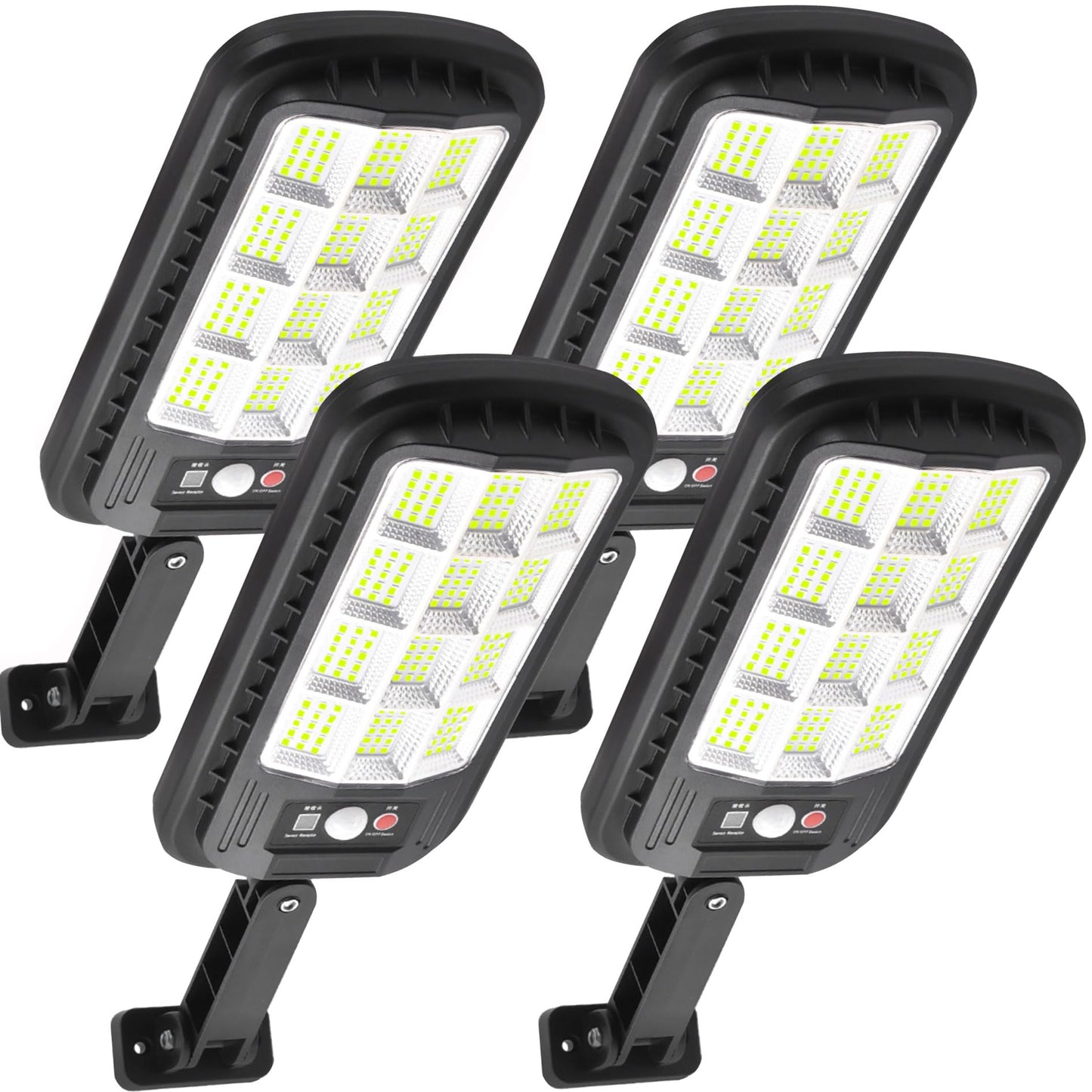 AITERMOND 4-Pack Solar Outdoor Lights, Motion Sensor, 180 LED, 6500K, IP66 Waterproof, Black, Model 2