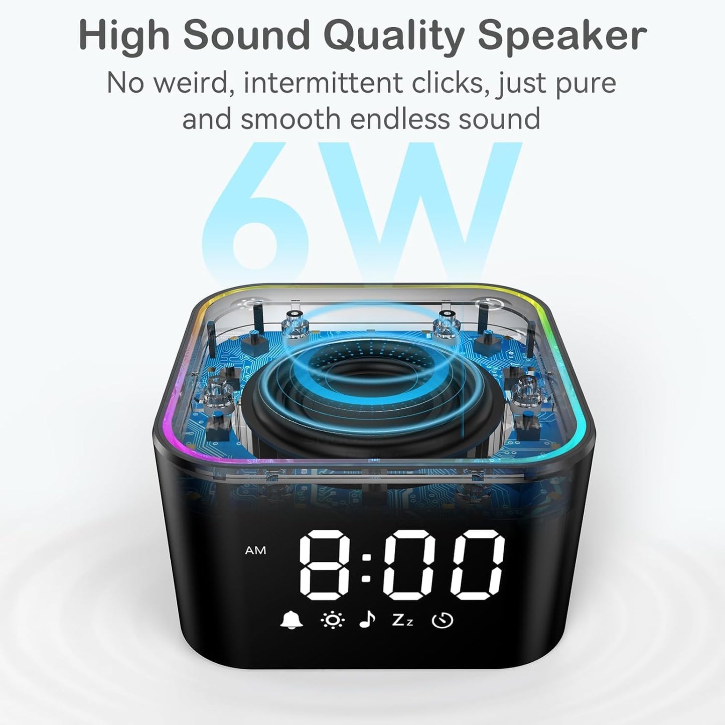 Sound Machine with Alarm Clock: 30 Non-Looping Sleep Sounds - White Noise Alarm Clock for Natural Wake Up - Adjustable Volume & Light, Memory Function, Sleep Timer (Black)