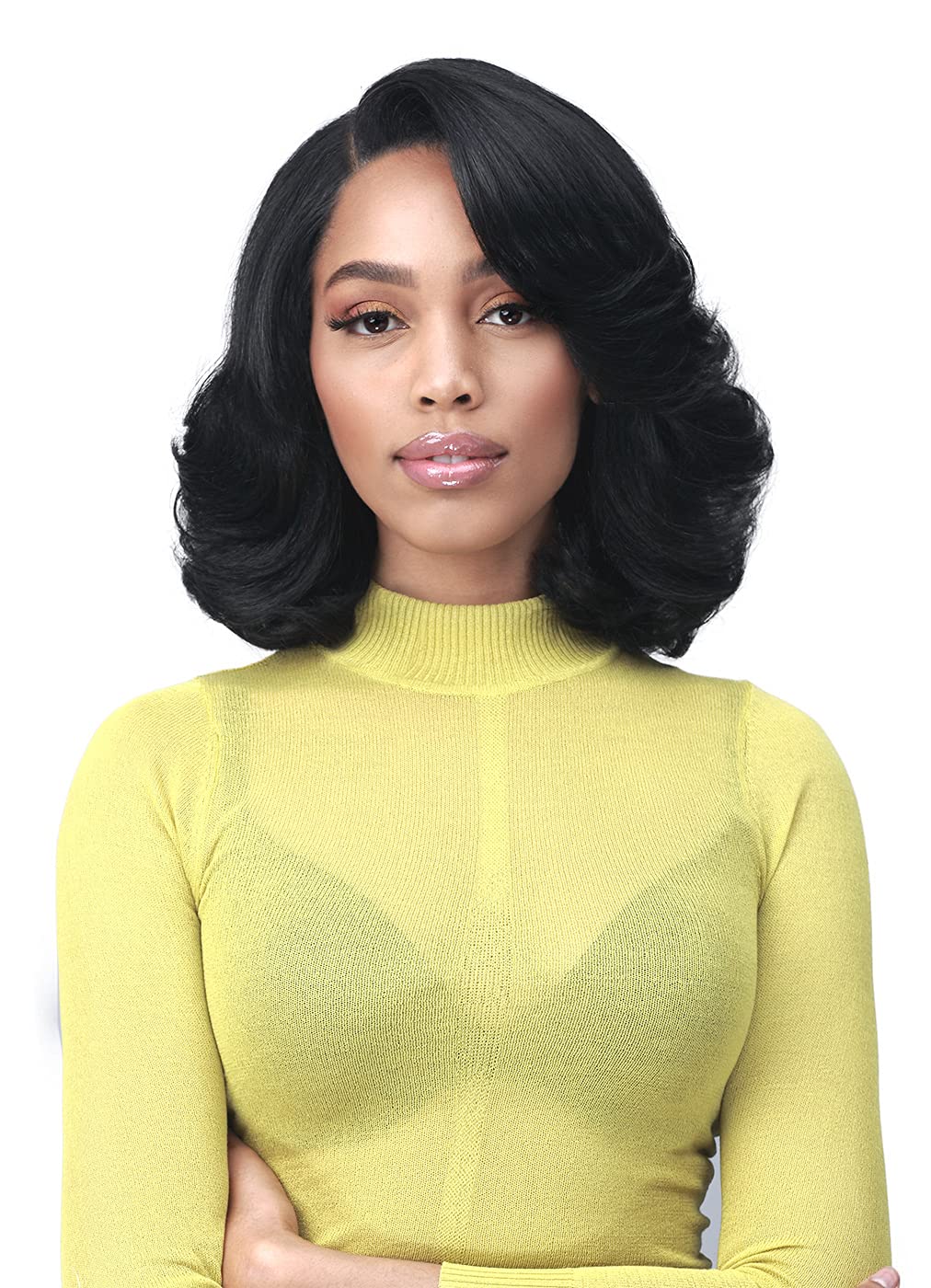 BOBBI BOSS 13X7 HD Lace Bob Curly Synthetic Wig - MLF602 NATALIA, Wavy Short Wigs with Baby Hairs, Glueless Lace Free Part Wig with High Heat Resistant Wigs (TFL60/GOLD)