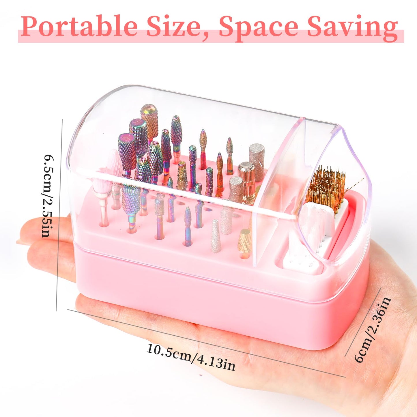 2 in 1 Nail Drill Bits Holder & Cleaning Brush Case,30 Holes Dustproof Nail Art Drill Bits Stand Display Storage Box and Nail Dr