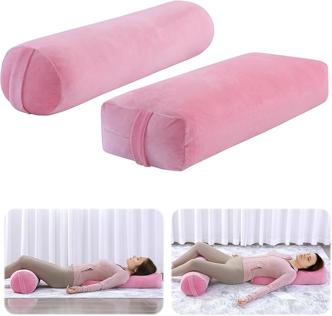 ROYALAY 2 Pcs Yoga Bolster Pillow for Restorative Yoga, Rectangular and Cylinder Meditation Pillow Set with Carrying Handl...