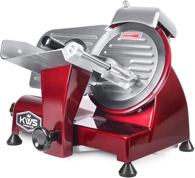 KWS MS-6RS Premium 200w Electric Meat Slicer 7.67-Inch in Red Stainless Steel Blade, Frozen Meat Deli Cheese Food Slicer Low Noises Commercial and Home Use