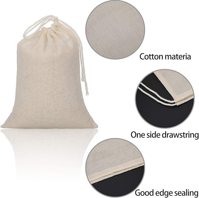 Tatuo 50 Pcs 6 by 8 Inches Muslin Cotton Drawstring Bags Canvas Linen Sachet Bag Reusable Empty Gift Pouch for Party Home Supplies