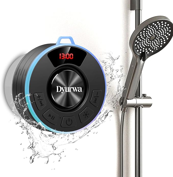 Certified IPX7 Waterproof Shower Bluetooth Speaker, Portable Shower Speaker Loud Clear Sound with Suction Cup, Wireless Portable for Bathroom, Hook Clip, Built-in Mic, 10H Playtime, Great Gift Idea