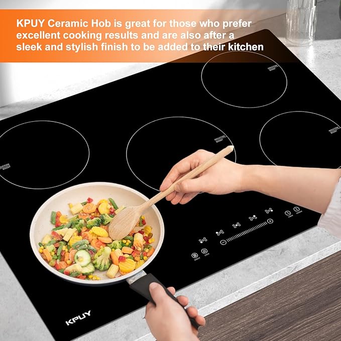 KPUY Induction Cooktop 30 Inch with 5 Burner, Electric Burner 220-240V, 7400W Electric cooktop with 9 Power Levels, Child Safety Lock & Timer, 30'' Induction Cooktop Hard Wire(No Plug)