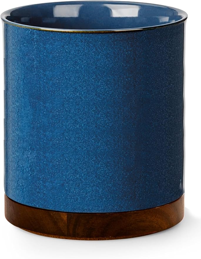 Nucookery 360°Rotating Utensil Holder, 7.2" Kitchen Utensil Crock, Ceramic Cooking Utensil Organizer with Countertop-Protection Cork Bottom for Farmhouse Kitchen Decor Christmas (Royal blue)