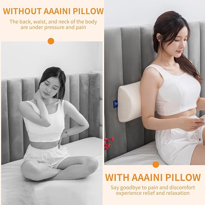 Half Moon Bolster Knee Pillow, Back Pain Relief Memory Foam Leg Pillow, Semi Roll Round Lumbar Leg Wedge for Side Sleepers - Reducing Head Neck Spine Hip Pressure - XL