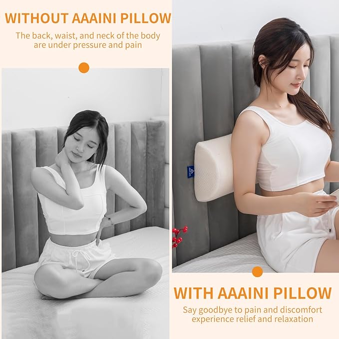 Half Moon Bolster Knee Pillow, Back Pain Relief Memory Foam Leg Pillow, Semi Roll Round Lumbar Leg Wedge for Side Sleepers - Reducing Head Neck Spine Hip Pressure - L