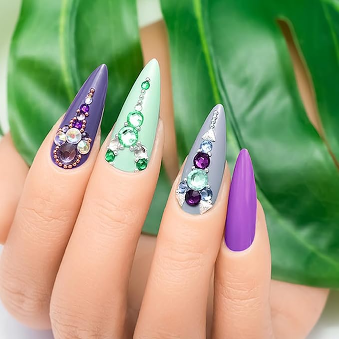 3/4/5/6MM Face Gems 975PCS Temporary Tattoo Sticker Face Gems Rhinestones Stickers Hair Nails Craft DIY Decor Gem Stickers Jewels Crystals Pearls Self Adhesive for Makeup Body (lightpurple)