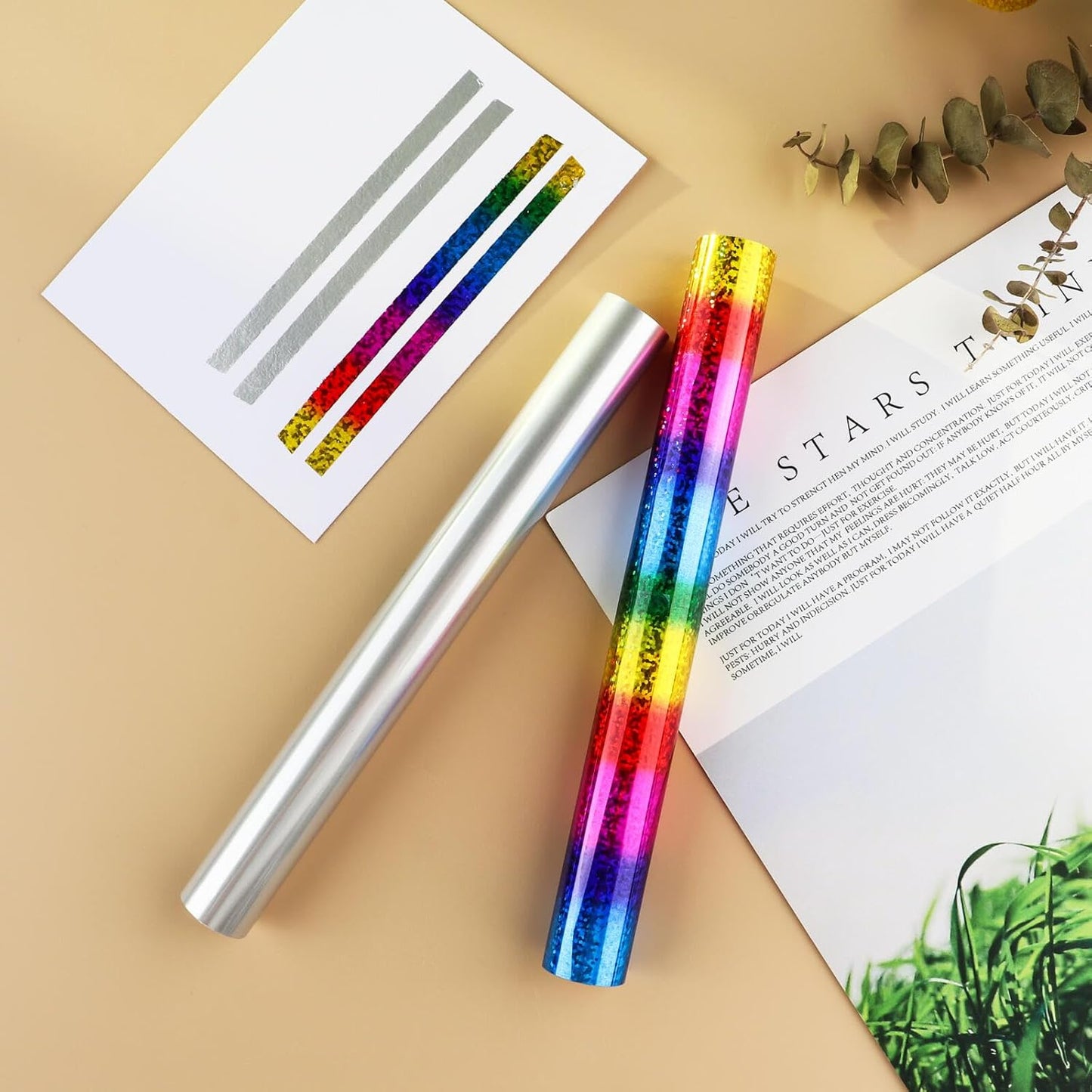 5mx19.3cm 8 Rolls Toner Reactive Foil Paper Hot Stamping Wrapping Paper for Card Making Sparkling Craftwork Scrapbooking Paper Crafts Handmade Foil by Laser Printer and Laminator Album Decoration