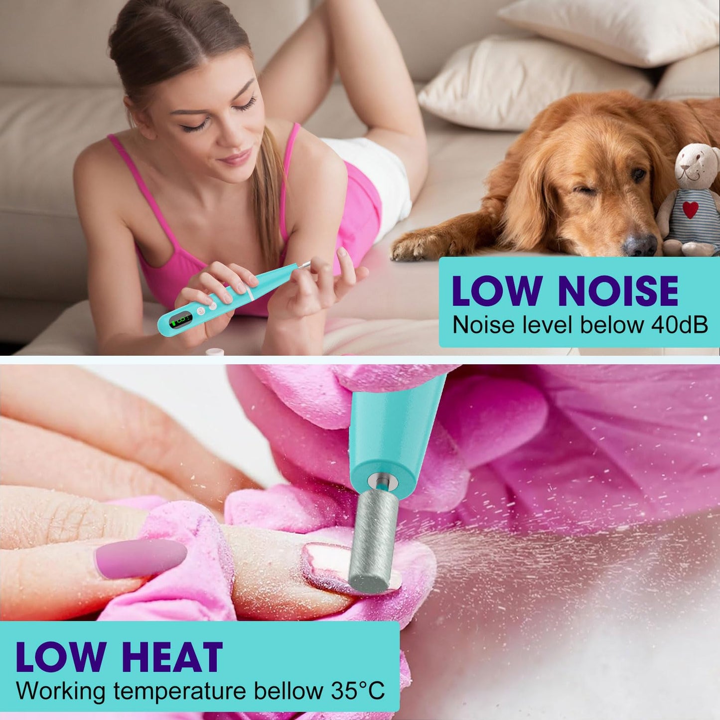 Cordless Nail Drill, Super Lightweight Electric Nail File, Low Noise Electric Nail Drill with 9 Speed & LCD Display, Wireless To