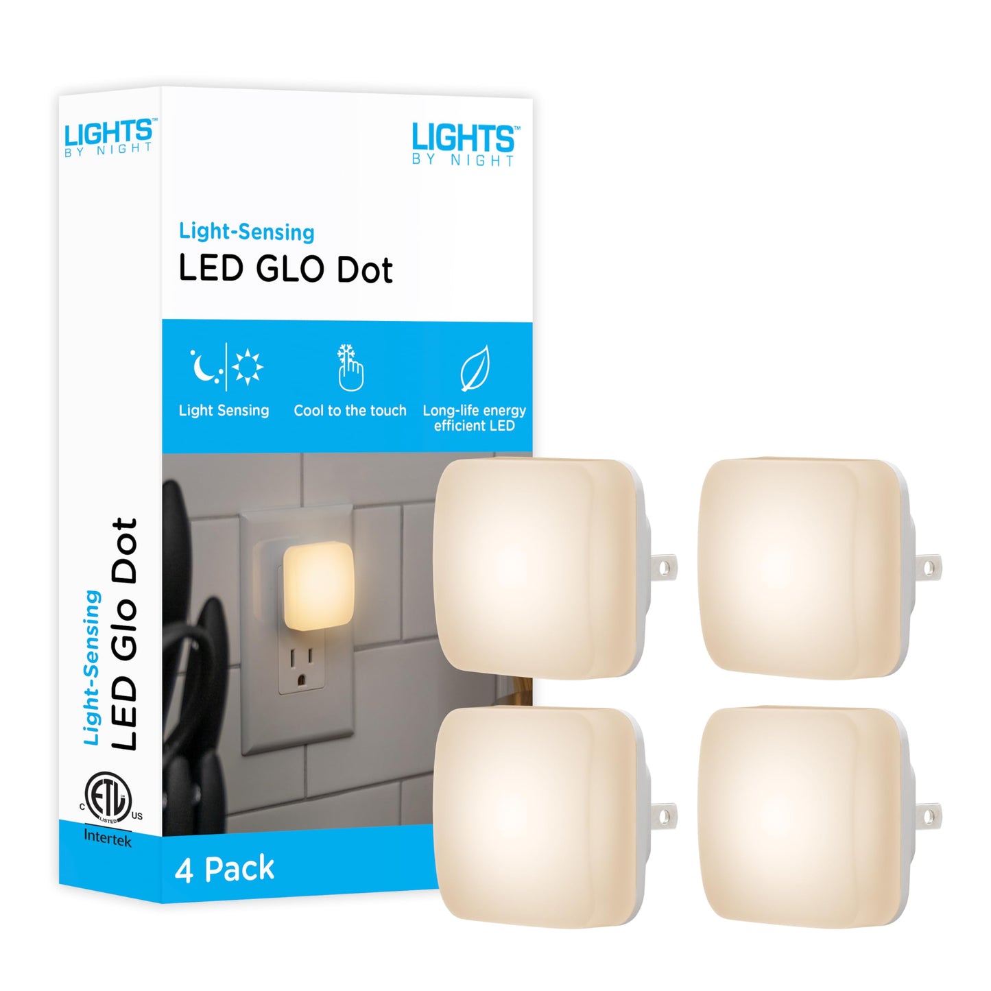 Lights By Night Mini Square LED Night Lights Plug Into Wall, Dusk to Dawn Sensor, Compact, Ambient Lighting, for Kids or Adults,