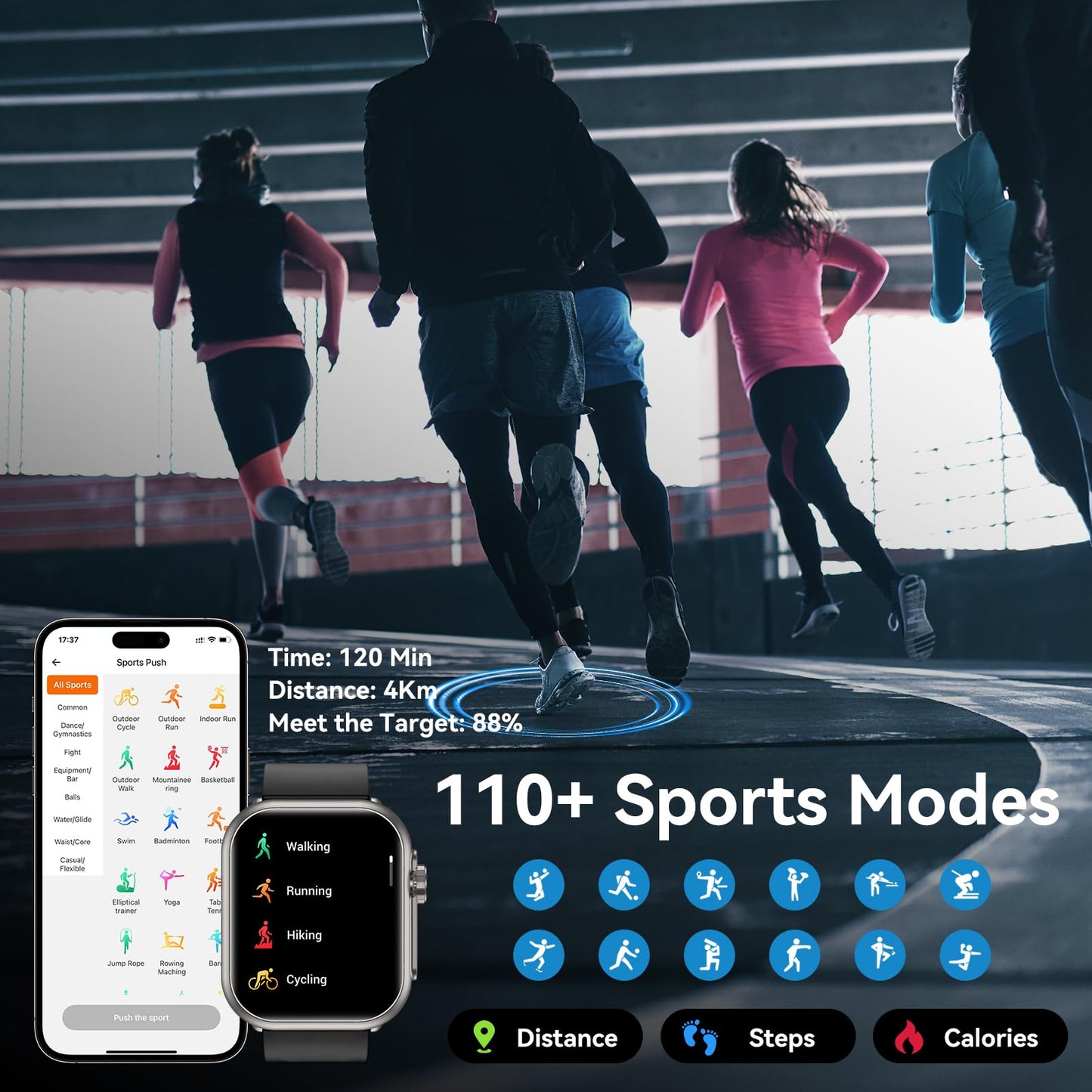 Smart Watch for Men Women, 1000 mAh 100 Day Battery Life, 1.85" Fitness Tracker Bluetooth Call/Make Calls, IP68 Waterproof, 120+ Sport Modes, 24/7 Heart Rate/Sleep Monitor Fitness Watch, iOS/Android