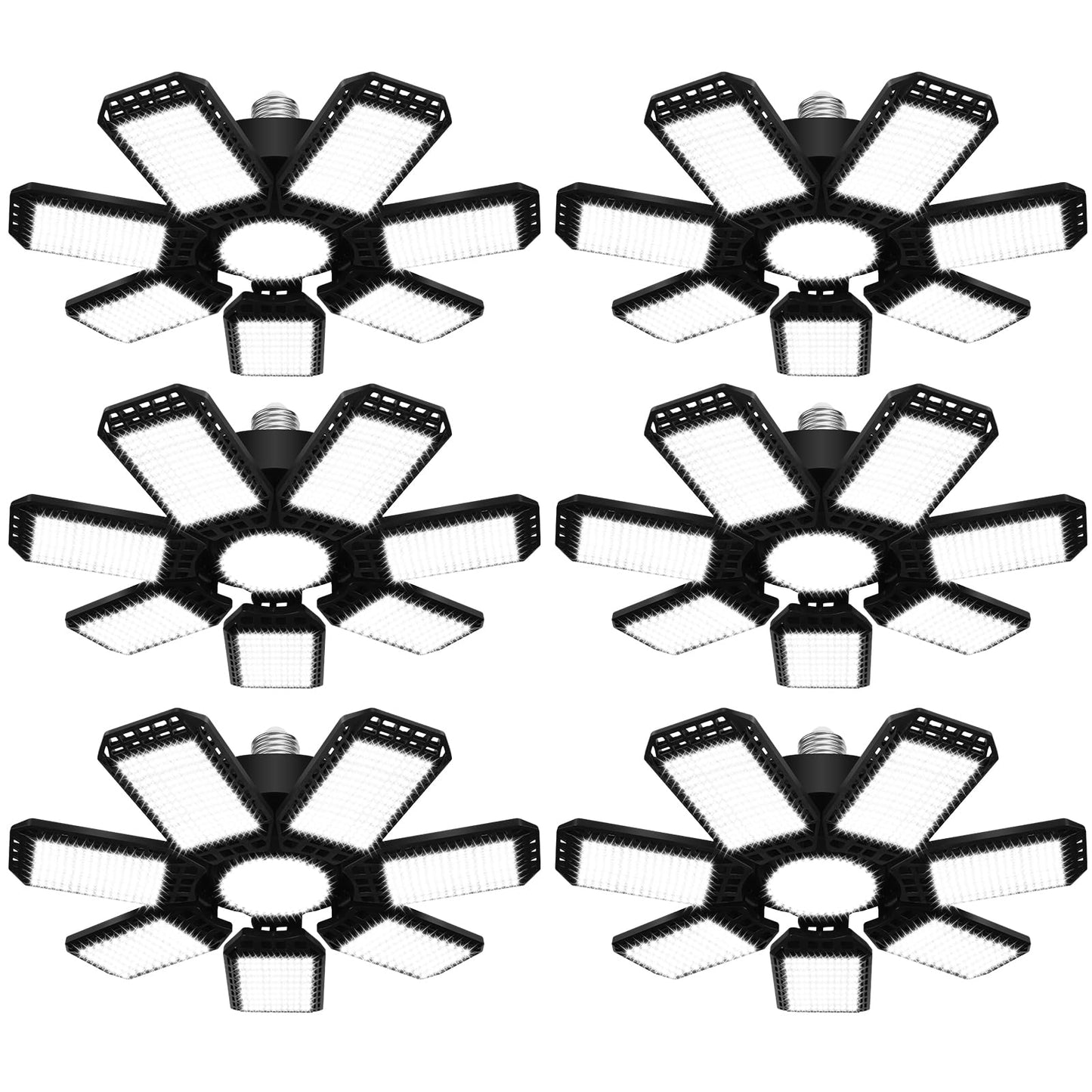 AUDLES 6 Pack LED Garage Light, 240W, 24000LM, 6500K, Deformable Panels, E26/E27 Socket, Cool White
