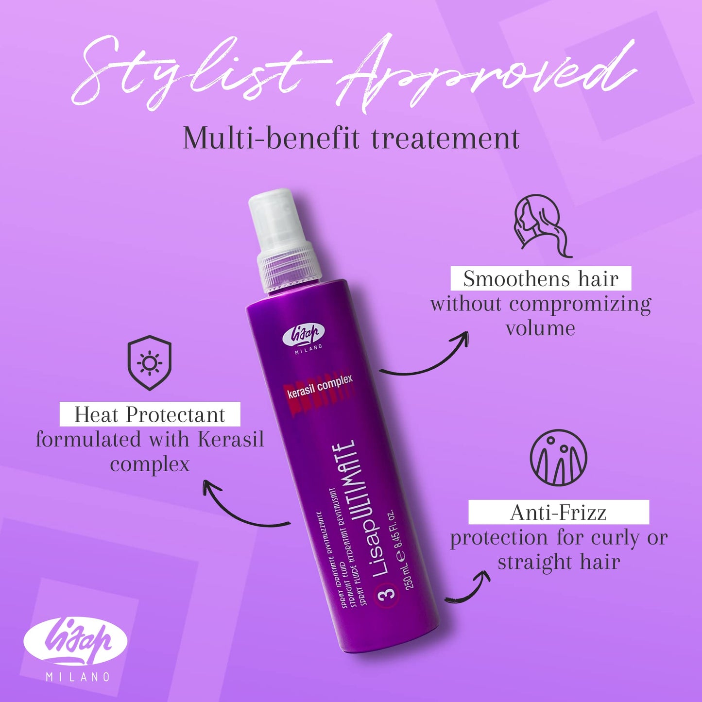 Lisap Ultimate Straight Fluid, Straightening Spray for Frizzy Hair, Smoothening & Heat Protectant Formula, Damage & Heat Protect