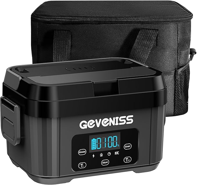 Cordless Electric Lunch Box for Adults – Battery-Powered Heated Lunch Box Food Warmer with 1.1L Stainless Steel Container, Timer Function, Leakproof, Portable for Work, Travel, Office