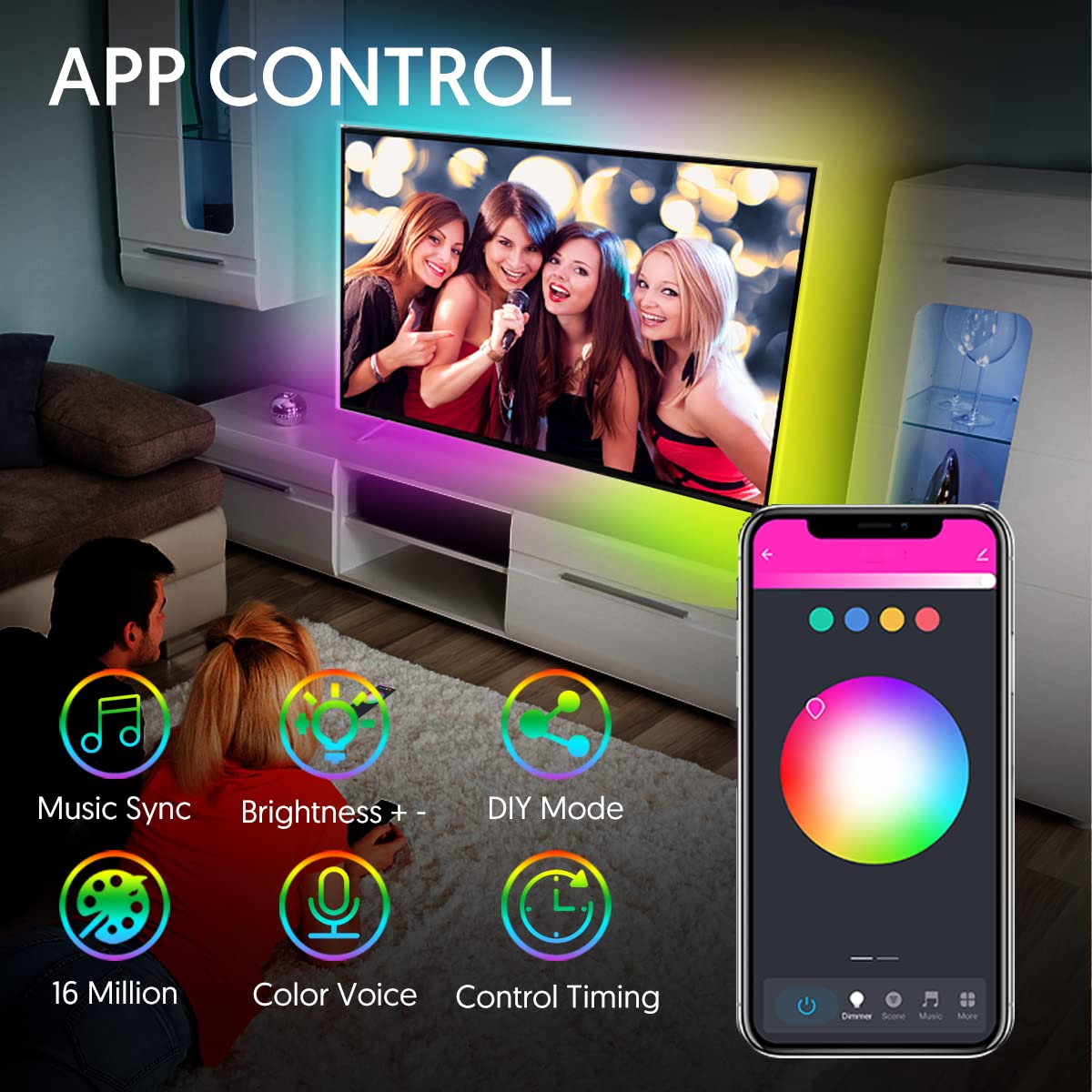 Avatar Controls Smart Tv Led Backlights, 9.8Ft Wifi Rgb Strip Lights, Alexa & Google Assistant Compatible, For 46-60 Inch Tvs