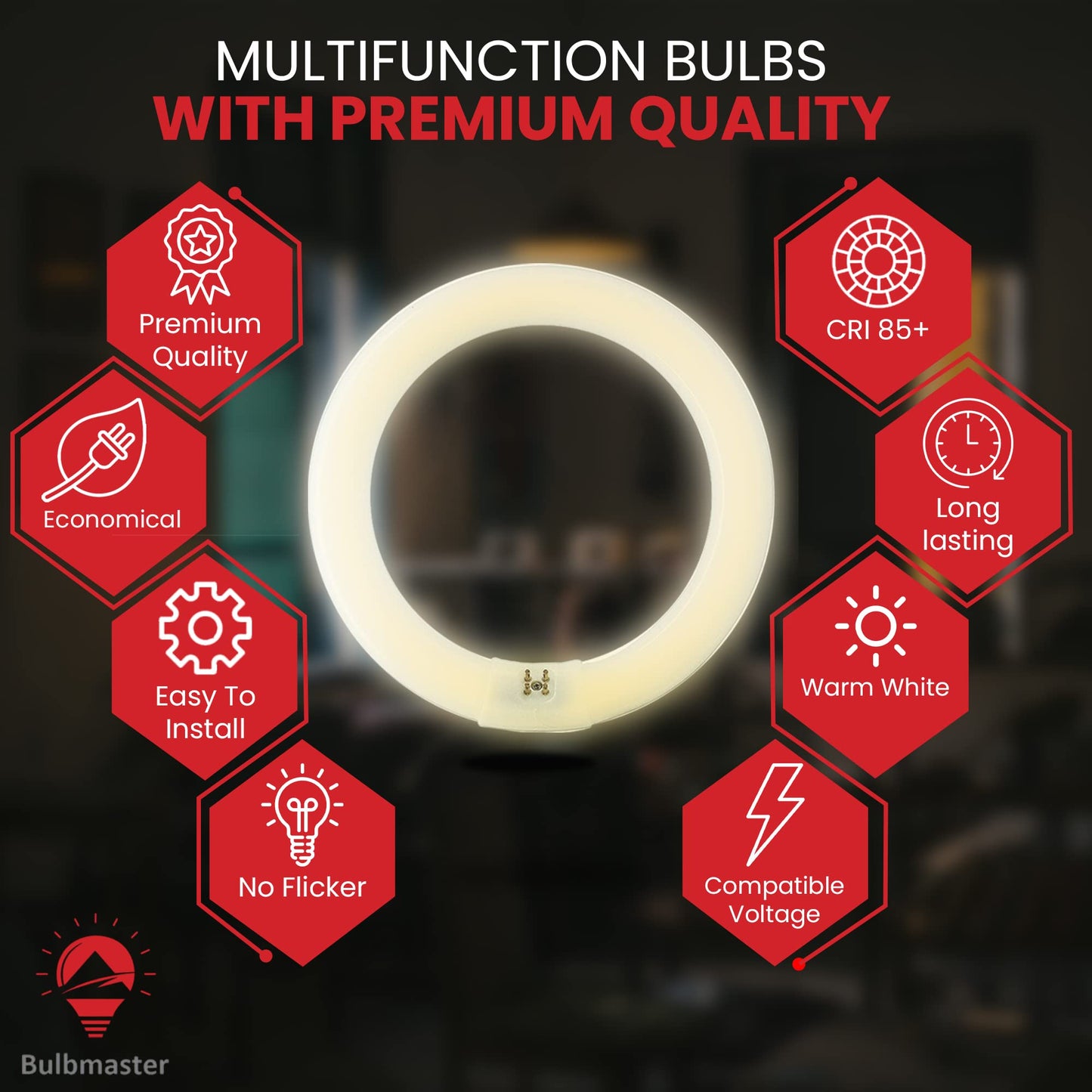 BULBMASTER FC12T9 32W 12 Inch Round T9 Fluorescent Circular Light Bulb, Daylight 6500K, G10Q 4-Pin Base,
