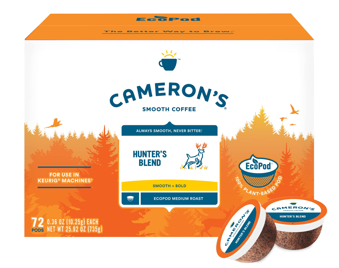 Cameron s Coffee Hunter s Blend Single-Serve Coffee Pods, Medium Roast, 100% Arabica, 72-Count, (Pack of 1)