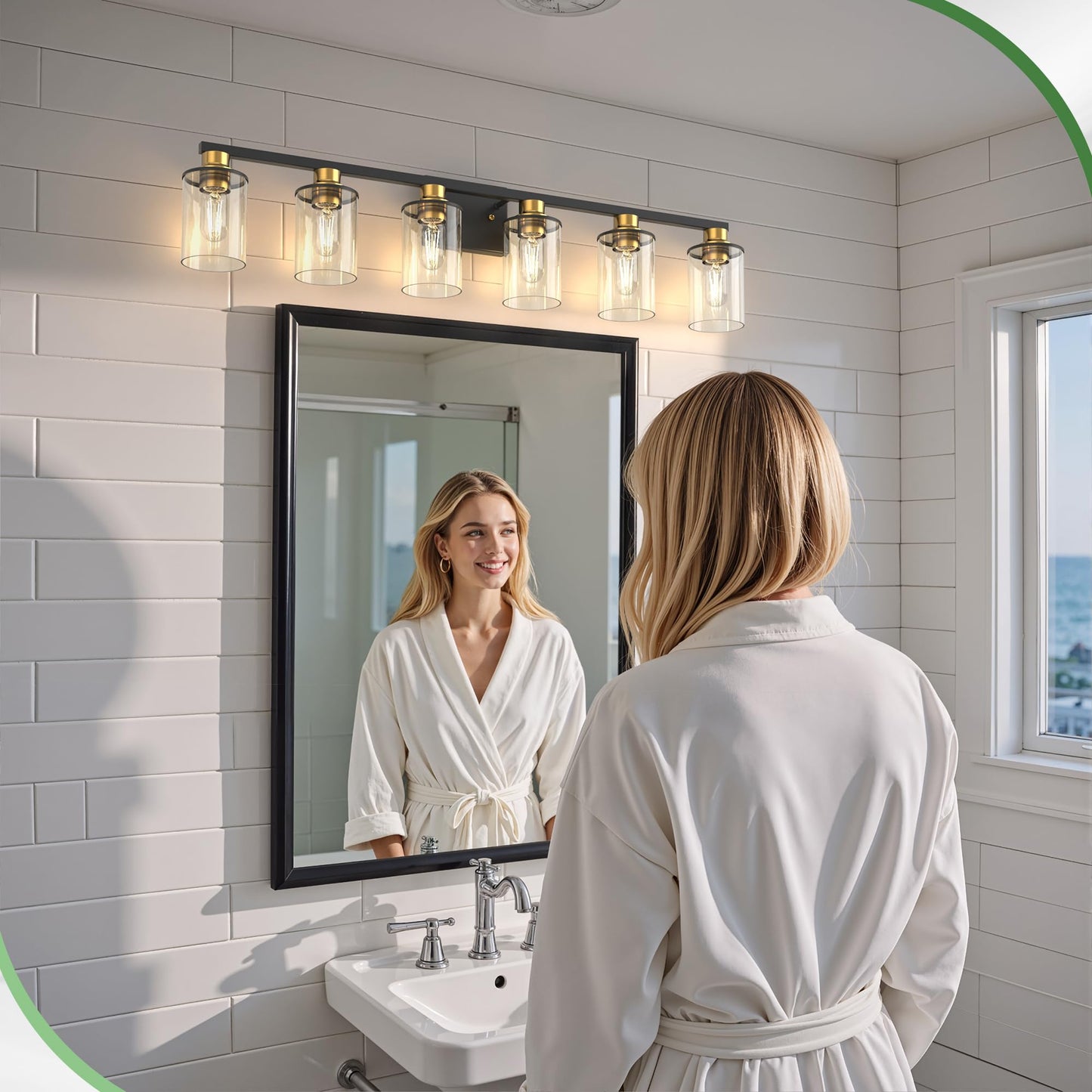 Doresshop Bathroom Light Fixtures  6-Light Gold And Black Bathroom Lighting Fixtures Over Mirror With Clear Glass Shade  Vanity Lights For Hallway Living Room Bedroom