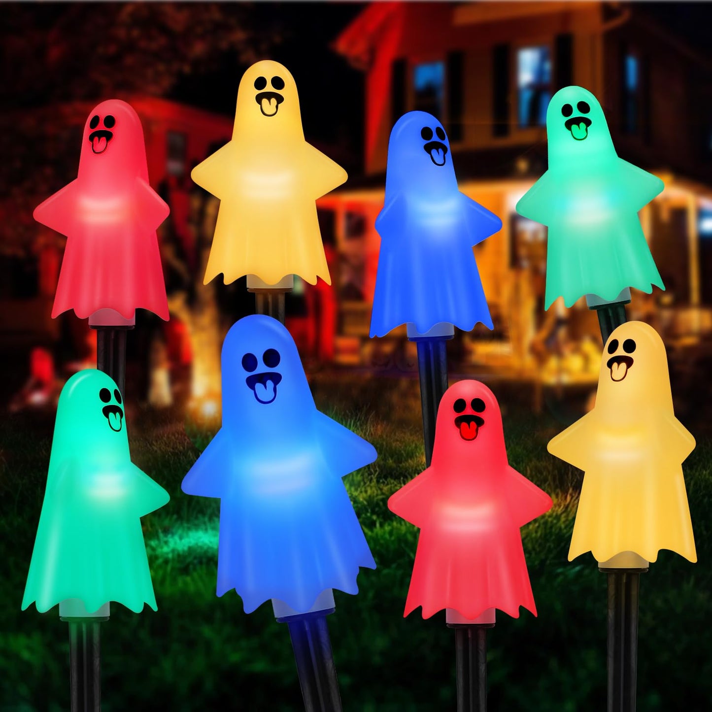 8 Pack Outdoor Halloween Decorations  Solar Ghost Stake Lights With 8 Lighting Modes  Waterproof Ghost Halloween Decor Pathway Lights For Garden Yard Patio Porch