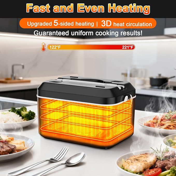 Cordless Electric Heated Lunch Box,Pro 24000mah Heated Lunch Box,Battery Powered, 1.2L Portable Food Heater-3D-5 Side Heating-Intelligent Temperature Control,Suitable For Trucks,Offices,Travel