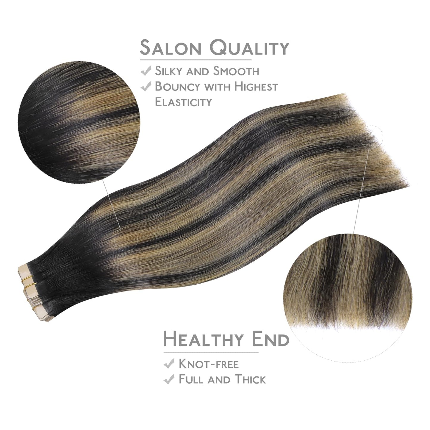 WENNALIFE Tape in Hair Extensions Human Hair, 40pcs 100g 14 inch Balayage Natural Black to Light Blonde Hair Extensions Real Hum
