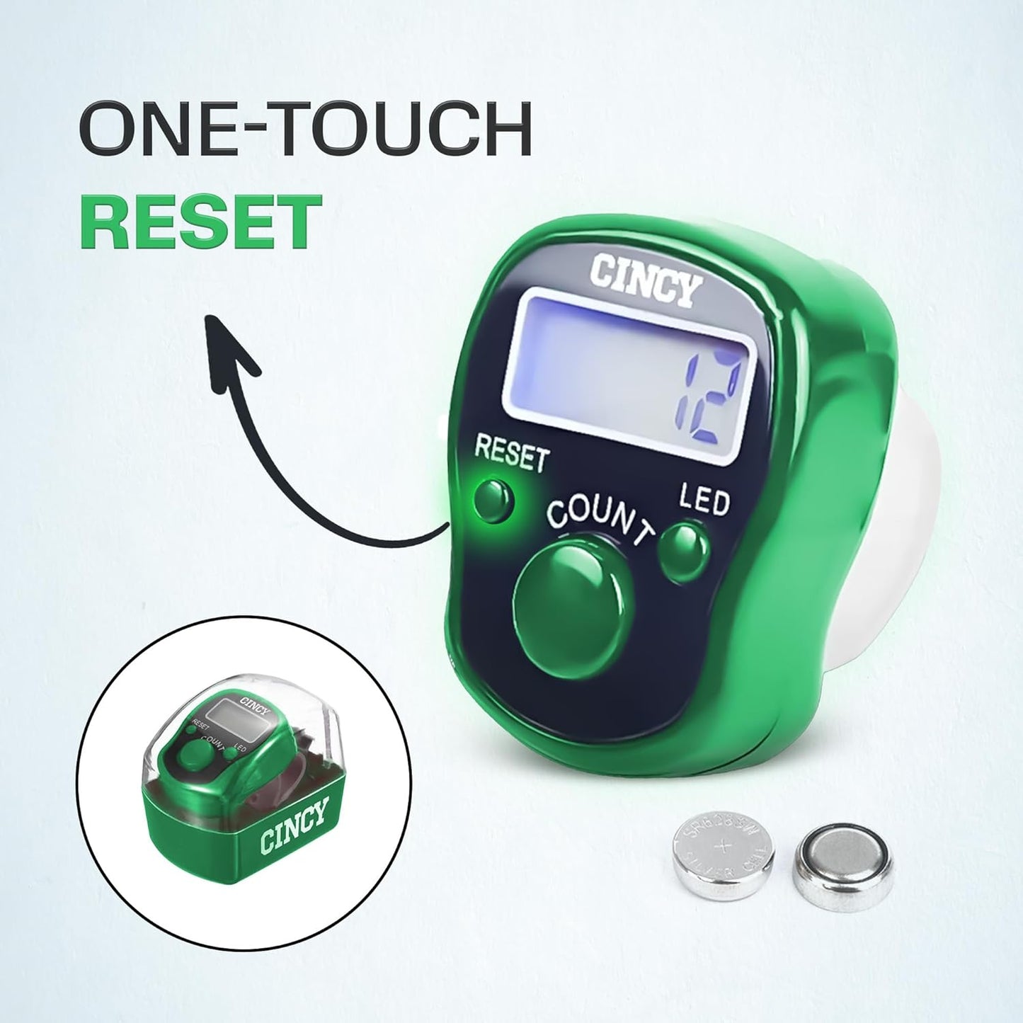 CINCY Clicker Counter with LED for Day & Night Use | Instant Reset, Accurate & Quiet, Long Battery Life | for People, Laps, Pitch, Golf, Baseball, Fish Counting – 1 Pack