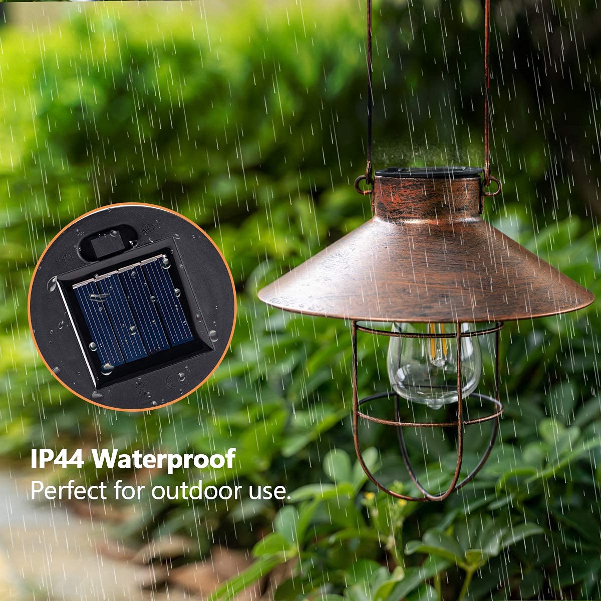 HUYIENO Solar Metal Hanging Lanterns 2-Pack with Shepherd Hook, Brushed Copper, Model HY1203