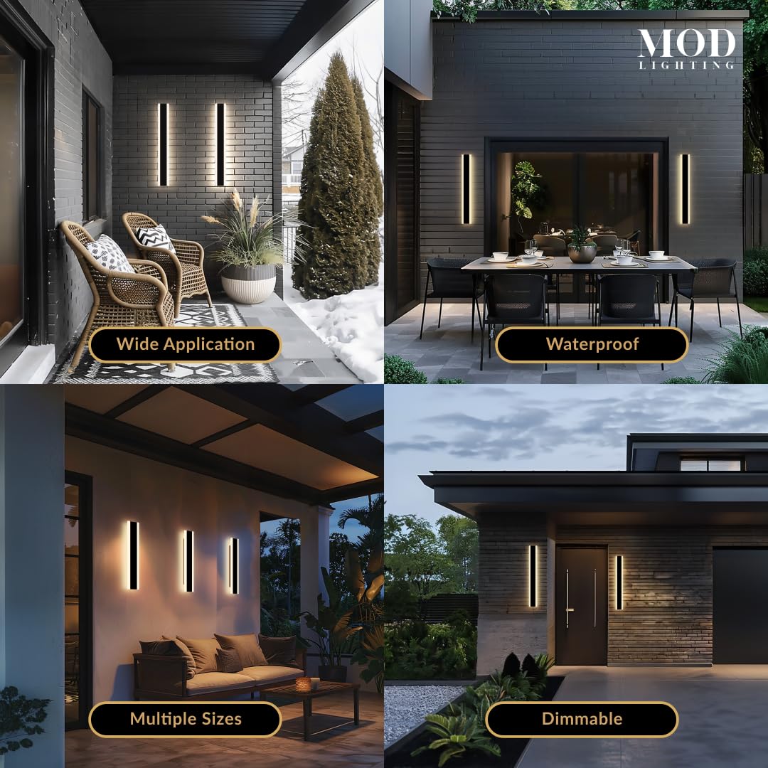 ?????? ???????????????? Haylen | Waterproof Outdoor Wall Light  Led Dimmable With Remote 3000K-6000K  Long Outdoor Porch Lights  Wired Lighting Fixture  Patio Exterior Wall Sconce  2-Pack (Black  24)