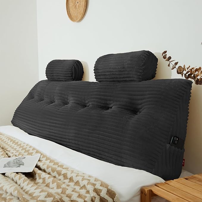 Headboard Wedge Pillow with 2 Pack Neck Roll Pillow Large Headboard Pillow King Wedge Pillow Headboard Soft and Supportive Bed Rest Reading Pillows for Sitting in Bed with Removable Cover